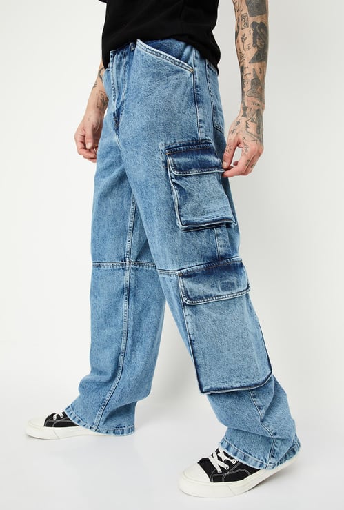 Men Washed Cargo Jeans